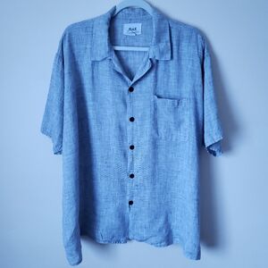 Flax by Jeanne Engelheart Men's Linen M Gray Button Down Short Sleeve Shirt